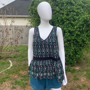 NWT Anthropologie Maeve Boho Embroidered Crochet Peplum StyleTop